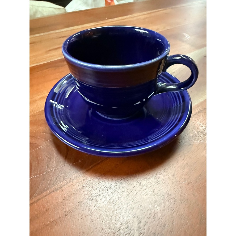 Fiesta Cobalt Blue Cup and Saucer Set Homer‎ Laughlin Ceramic Dinnerware USA